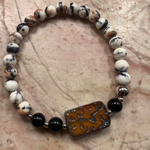 Organic semi precious stone & Sterling stretch bracelet